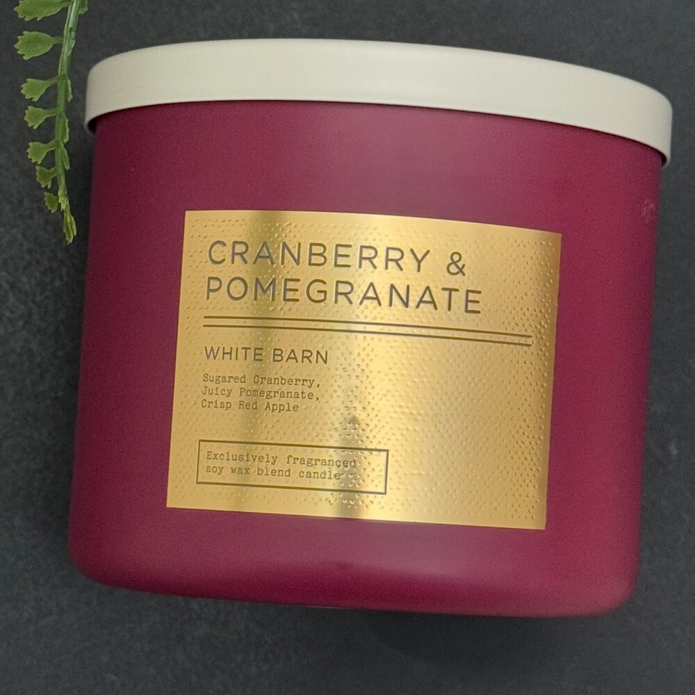 BBW Cranberry & Pomegranate White Barn Bath & Body Works 3 Wick Candle - Picture 5 of 10